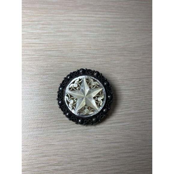 Vintage Sterling Silver Jerusalem Signed 925 Carved Mother Of Pearl Star Brooch - Picture 8 of 8